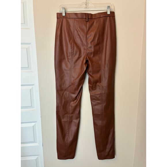 Jason Wu Women's Brown Camel Faux Leather Pants with Front Slit NWT Size Medium - Picture 2 of 6